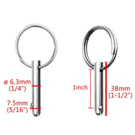 NRC&XRC Bimini Top Pin Quick Release Pin 1/4" Diameter w/Lanyard Prevents Loss, All 316 Stainless Steel, Marine Hardware 4 Pack
