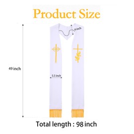 D DODOU Adult Embroidery Clergy Cross Stole for Church Traditional Wedding Pastor Stole, White 2, One Size