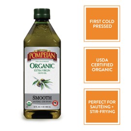 Pompeian USDA Organic Smooth Extra Virgin Olive Oil, First Cold Pressed, Smooth, Delicate Flavor, Perfect for Sautéing & Stir-Frying, 32 FL. OZ.