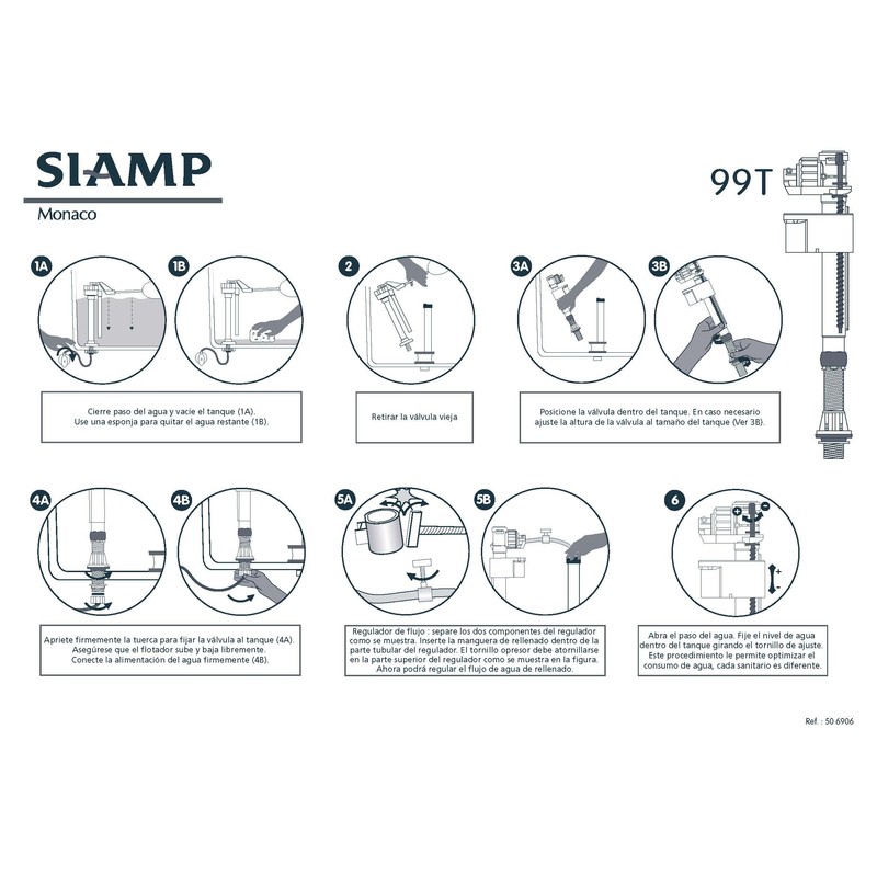 SIAMP Válvula de llenado para Tanque de Inodoro/Sanitario 99T