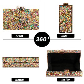 Women Clutches Evening Bags Acrylic Multicolor Purses and Handbags Shoulder Cross Body Bag Formal Wedding Prom Party, Mixed Gold, One Size