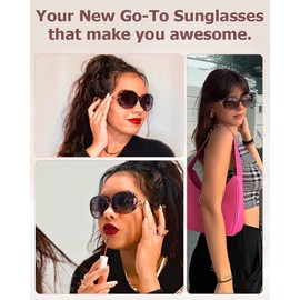 LVIOE Polarised Sunglasses for Women Oversized Jackie O Style with Golden Metal Temples UV Protection