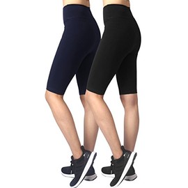 Neonysweets Womens Active Workout Tights Yoga Short Cotton Half Tights 2 Pack Black Blue S