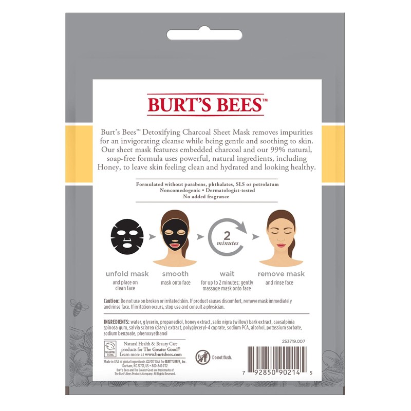 Burt's Bees Detoxifying Charcoal Facial Sheet Mask, Honey, Single Use