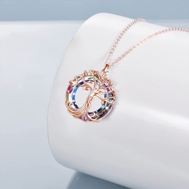 TREE NEST Collar de Árbol de la Vida con Colgante de Árbol de la Vida, Joyería de Árbol de la Vida con Cristal, Joyería para Madre y Mujeres, Regalo para El Día de la Madre, Cumpleaños y Navidad 20017OR