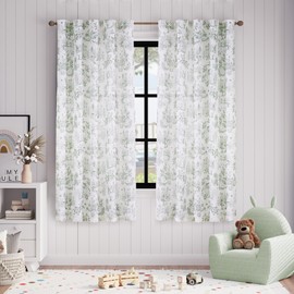 jinchan Linen Nursery Curtains 72 inch Long Woodland Wildlife Sage Green Print Drapes for Kid's Room Light Filtering French Country Farmhouse Curtains with Bunny and Forest Design Set of 2 Panels