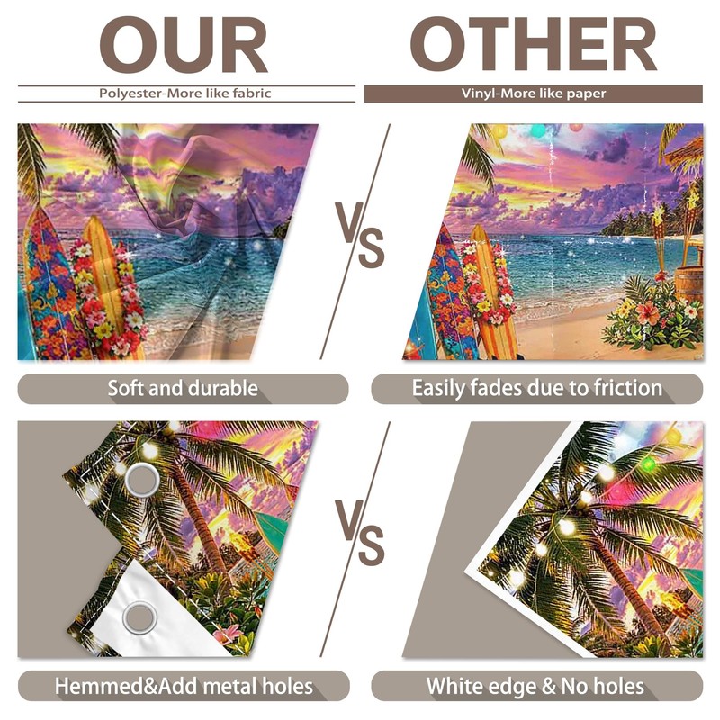 ZTHMOE Fabric 7x5ft Summer Hawaiian Beach Backdrop Tiki Bar Banner