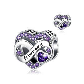 BIZK Women's Infinity Heart Birthstone Charm Pendant for Bracelet 925 Sterling Silver Birthstone Charms Beads 12 Months Birthday Gift for Girlfriend Women, Sterling Silver Cubic Zirconia, Cubic