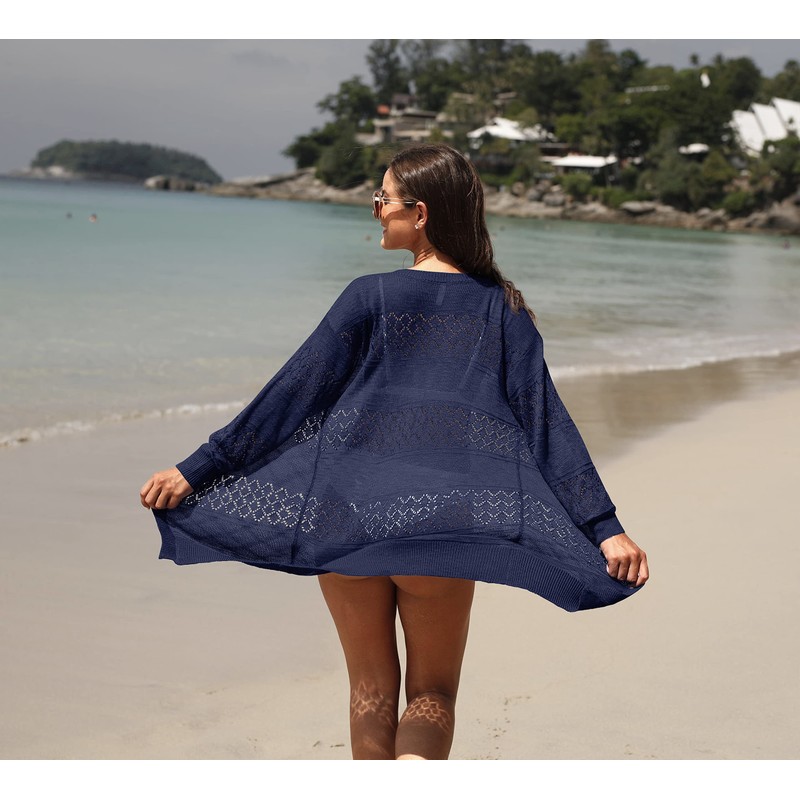GRECERELLE Women's Casual Lightweight Cardigan Long Sleeve Open Front Crochet