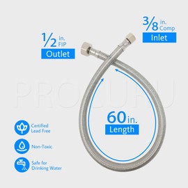 [2-Pack] PROCURU 60" Length x 3/8" Comp x 1/2" FIP Faucet Hose Connector, Stainless Steel Braided Supply Line (9SF60-2P)