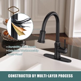 Kitchen Faucet with Pull Down Sprayer, Single Handle High Arc Utility Sink Faucet with Deck Suitable for bar for Kitchen Sink, Laundry Sink, Wet Bar or RV, Matte Black