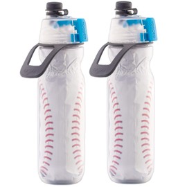 O2COOL Arctic Squeeze Insulated Mist 'N Sip Water bottle | 2 PACK- 20 oz Sport Series | BPA Free 2-In-1 Mist and Sip Function w/ No Leak Pull Top Spout (Baseball 2 PK)