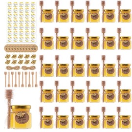 30 Pack 1.5 oz Mini Honey Jars with Dipper, Honey Jar Party Favors, Glass Hexagon Honey Jar for Wedding Favors