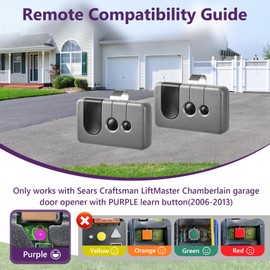 2 for Craftsman Garage Door Opener Remote, Work with Purple Learn Button ONLY(2006-2013), Replaces Remote 139.53753 53753 139.18191 HBW2028 371LM 373LM 375LM 950CD 953D 956D