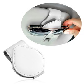 OFBAND Magnetic Sunglass Holder for Car Visor,PU Leather Car Sunglass Holder Organizes Glasses Tickets Cards & Keeps Car Tidy,Universal Car Accessories Interior (White)