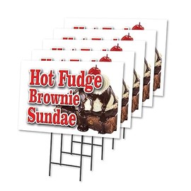 HOT Fudge Brownie Sundae 5 Pack of 18" x 24" Yard Sign & Stake | Advertise Your Business | Stake Included Image On Front Only | Made in The USA