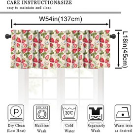 Strawberry Valance Curtains, Retro Rustic Colorful Boho Funny Butterfly Floral Leaves Fruit Seamless Pattern Home Decor Short Window Treatments Drapes for Bedroom Living Room Kitchen 54x18in x1 Panel
