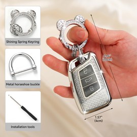 ZVRSUA Car Key Protective Case Suitable for VW, Car Key Case 3 Buttons Compatible with VW Passat B8, Key Case, Key Box Cover for Seat, CC, Golf 7, Tiguan, MK2, Jetta, Skoda (Silver)
