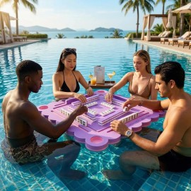 Waterproof EVA Floating Mahjong Table with Built-in Cup Holders Portable Water Mahjong Mat for Swimming Pool PartySize: 82x82x6 cm