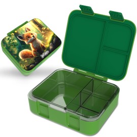 Jarlson® Mili Children's Lunch Box with Compartments, BPA-Free, Bento Box, Leak-Proof, Snack Box, Lunch Box for Nursery and School, 1000 ml, Lightweight (Fox Green)