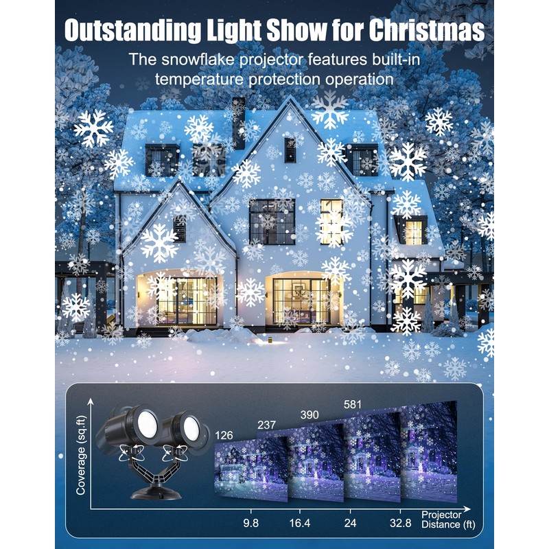 Brightown Snowflake Projector Lights Outdoor, Double Head Dynamic LED Rotating