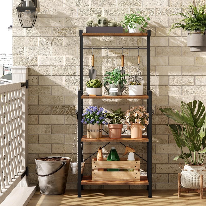 HOOBRO Kitchen Bakers Rack with Storage, 4 Tiers Coffee Bar