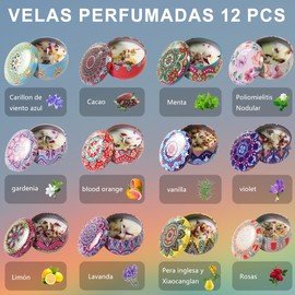 Velas Aromaticas en 4 Latas, Cera de Soja 100% Pura(Por Lata 2.2 Onzas), Aromaterapia，Alivio Del Estrés y Relajación, Adecuado para Yoga, Meditación, Día de San Valentín, Eventos de Fiesta, etc.