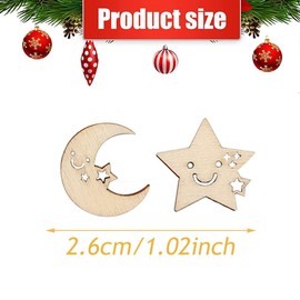 100 pcs Wooden Star Moon Shaped Unfinished Wood Slice DIY Craft Cutout Wooden Slices Embellishments Gift for Embellishments Table Decoration Christmas Wedding Party(100 pcs)
