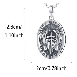 Fashion Jewelry ST MICHAEL ANGEL RELIGIOUS Oval Pendant on DIAMOND Cut 925 Silver 26" Necklace
