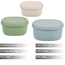 PandaEar 3 Pack Silicone Food Storage Containers with Lids, Reusable Nesting Lunch Bento Box Set, BPA Free, Leakproof, Dishwasher Microwave Freezer Safe (6.7oz, 10oz, 20oz)