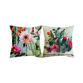 SLHETS Watercolor Flowers Roses and Cactus Throw Pillow Covers 18x18' Exotic Natural Vintage Cactus Succulent in Boho Style Decorative Throw Pillowcase for Sofa Bedroom Cushion Home Decor Set of 2