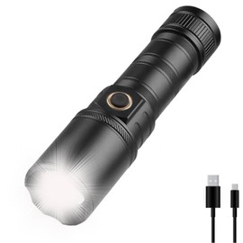 Flashlights High Lumens Rechargeable, Bright LED Flashlight, Powerful Tactical Flashlights, High-Powered Waterproof Handheld Flash Light with 3 Modes, Zoomable, Power Display for Camping Emergencies
