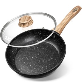 MICHELANGELO 8 Inch Nonstick Frying Pan with Lid, Non Stick Small Frying Pan with Non-Toxic Coating, Non-Stick Skillet with Ergonomic Handle, All Cooktops Compatible, Black