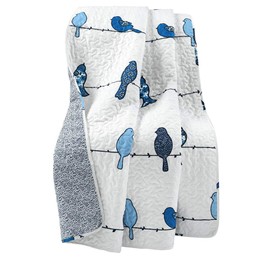 Lush Decor Rowley Birds Reversible Throw Blanket, 50" W x 60" L, Navy - Throw Blankets for Bed - Couch Blanket - Farmhouse Throw Blanket for Couch