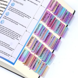 Laminated Bible Tabs for Women&Men，75 pcs Large Print for Bible Study,Rainbow Style