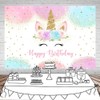 Happy Birthday Backdrop Banner Unicorn Birthday Party Backdrop, Pastel Rainbow