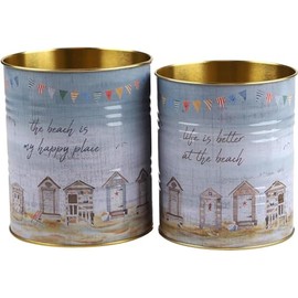 Multi Purpose Metal Storage Tins - Nautical Coastal Beach Hut - Set of 2