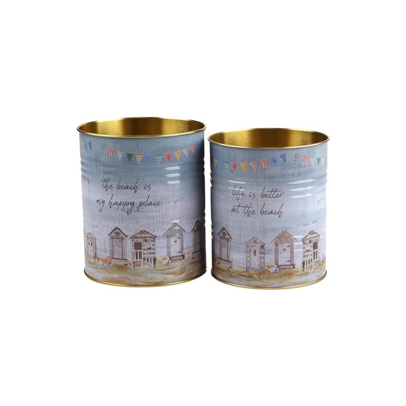 Multi Purpose Metal Storage Tins - Nautical Coastal Beach Hut