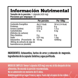 Salud & Vida MX - Astaxantina 18mg Concentrada (420mg peso total por cápsula) - 30 Cápsulas (Suministro para 1 Mes)