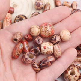Ximimark 400 PCS Mix Wooden Bead Tribal Pattern Wood Beads Macrame for DIY Crafts Jewelry Making