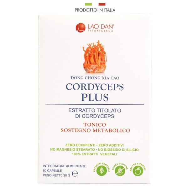 Cordyceps Plus by Lao Dan® Fitoricerca | 12,000 mg (CS-4 30:1 Extract) Titled to 40% Polysaccharides | Made in Italy