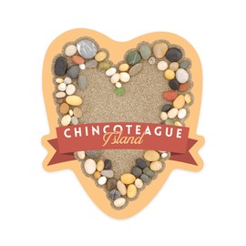 Die Cut Sticker Chincoteague Island, Virginia, Stone Heart on Sand, Contour Vinyl Sticker 1 to 3 inches (Waterproof Decal for Cars, Water Bottles, Laptops, Coolers), Small