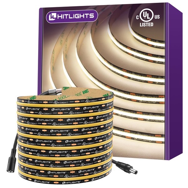 HitLights White LED Strip Lights 4000K, 16.4ft Premium 12V COB