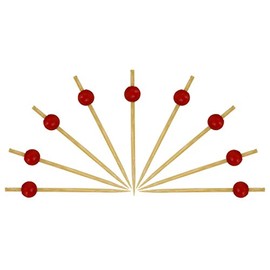 Iconikal 5-Inch Bamboo Cocktail Toothpick With Red Ball, 300-Count for Appetizers Hors D'oeuvre Party Displays