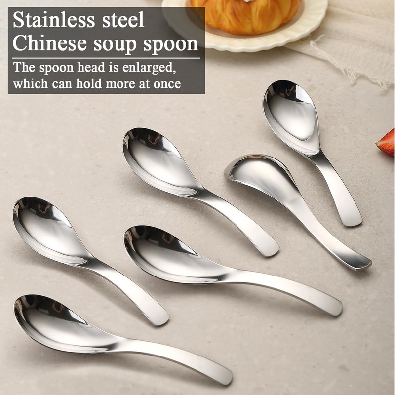 Berglander Stainless Steel Soup Spoons Set of 6, Raman Spoon,