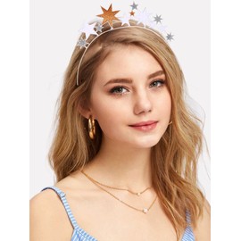 Generse Stars Headband Glitter Hair Bands Costume Headdress Birthday Party Headband for Women and Girls (Pack of 1) (Silver)