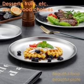 Betinyar 2 Pieces 6.7 Inch Stainless Steel Plates, Stainless Steel Round Metal Plates, Metal Dinner Dishes for Dinner, Camping, Outdoor(17cm,Silver)