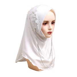 RARITYUS Women Bling Rhinestone Pearl Instant Scarf Muslim Hijab Fashion Shawl Head Wrap Turban Cap with Flower Accent