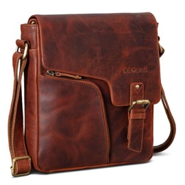 ROYALZ Modern Vintage Shoulder Bag Men's Small Leather 'Denver' Small Leather Genuine Leather Men's Bag for Hanging Shoulder Bag for Everyday Leisure Work, Roma Cognac Brown