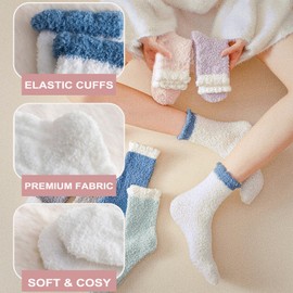 Hocerlu 5 Pairs Fluffy Socks for Women and Girls - Winter Thermal Bed Socks, Super Soft Cozy Warm Fuzzy Socks Gift for Women, Mum, Mather's day